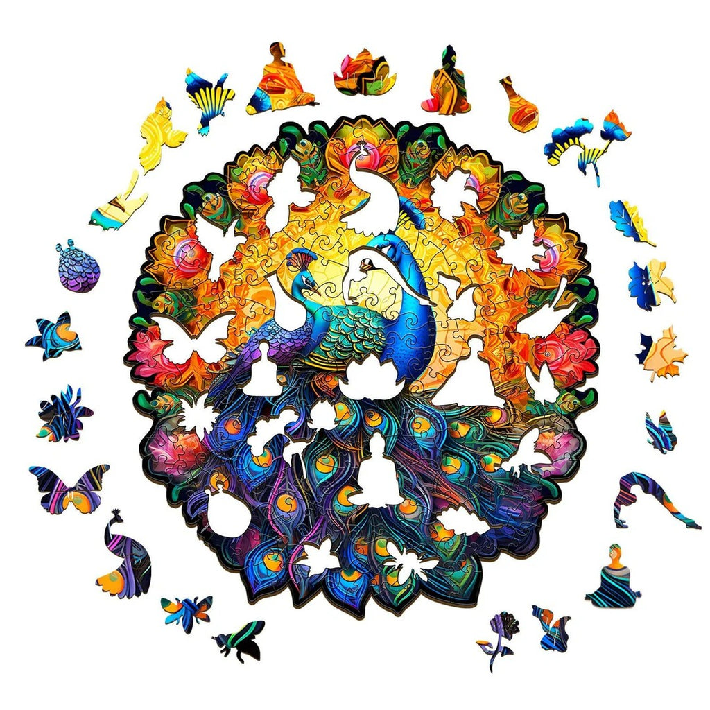 Whimsical Wooden Jigsaw Puzzle- peacock family