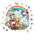 Whimsical Wooden Jigsaw Puzzle-Rainbow and Flowers