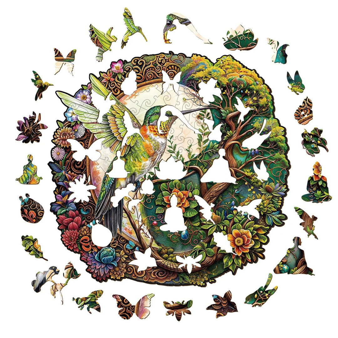 Whimsical Wooden Jigsaw Puzzle- Yin Yang  Hummingbird-1