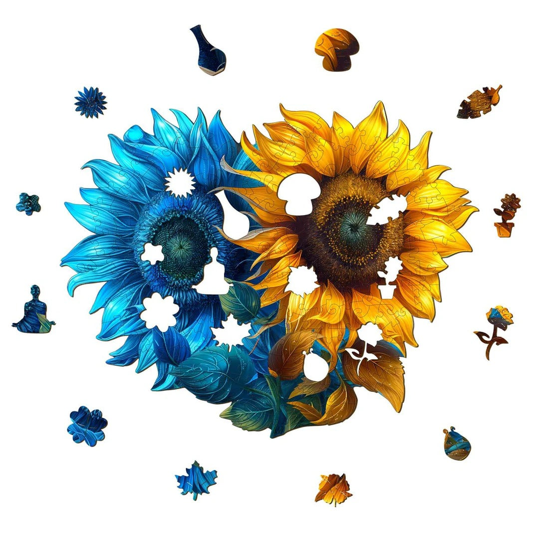 Whimsical Wooden Jigsaw Puzzle- yin yang sunflower