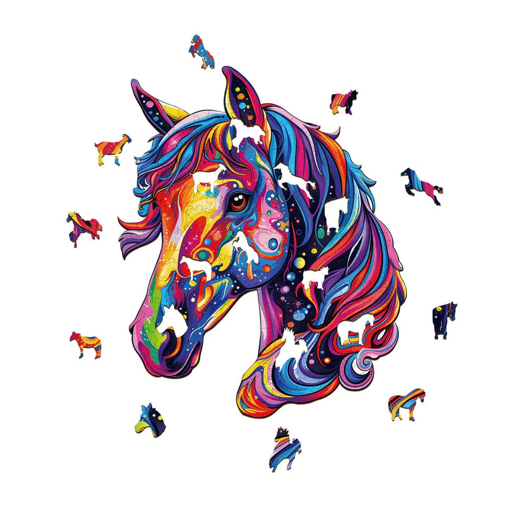 Whimsical Wooden Jigsaw Puzzle- colorful horse