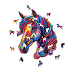 Whimsical Wooden Jigsaw Puzzle- colorful horse