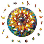 Whimsical Wooden Jigsaw Puzzle-Stained Glass Sunflower