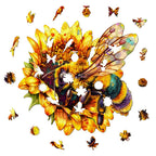 Whimsical Wooden Jigsaw Puzzle-Bee collecting nectar