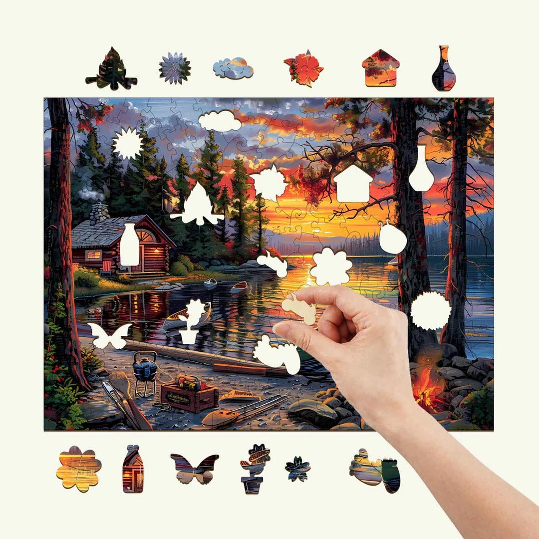 Whimsical Wooden Jigsaw Puzzle-canoe lake-1