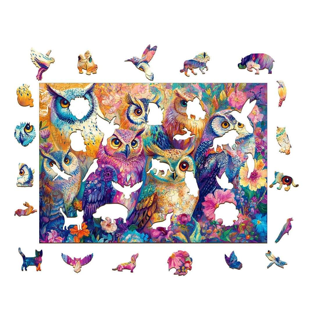 Whimsical Wooden Jigsaw Puzzle- Colored owl Secondary image