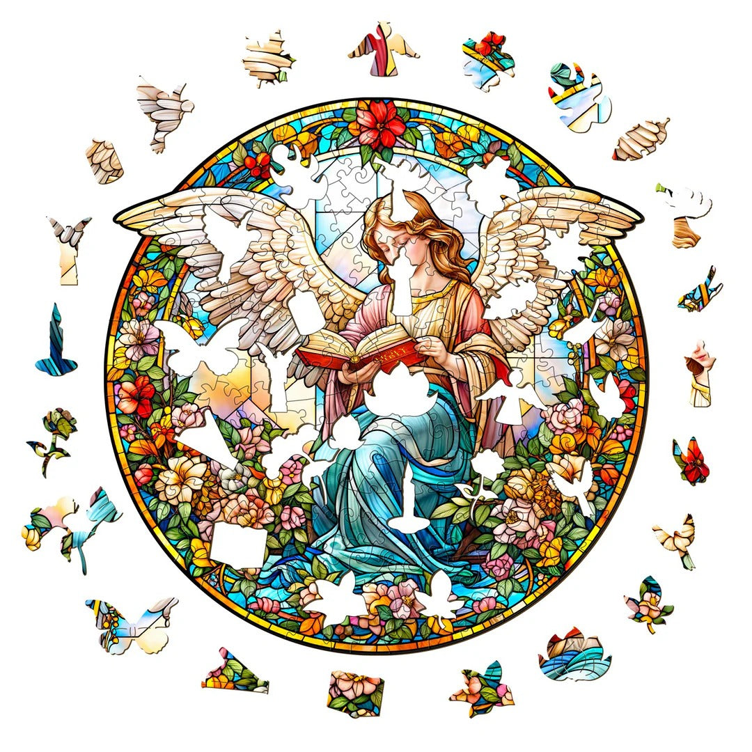 Whimsical Wooden Jigsaw Puzzle-Angelic Garden