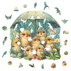 Whimsical Wooden Jigsaw Puzzle- bird holding umbrella