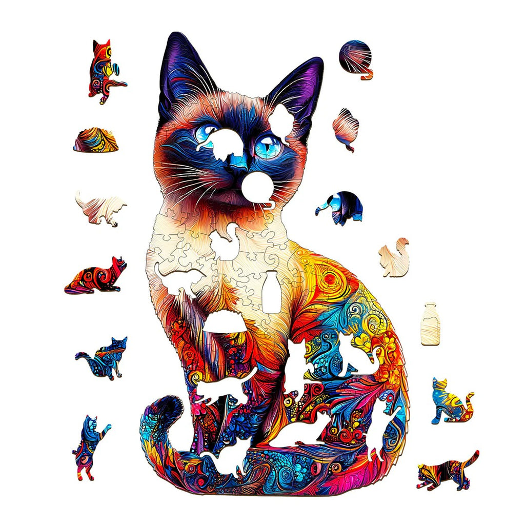 Whimsical Wooden Jigsaw Puzzle- Siamese cat-1