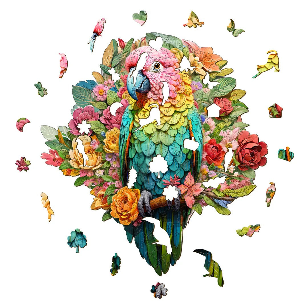 Whimsical Wooden Jigsaw Puzzle-colorful parrot Secondary image
