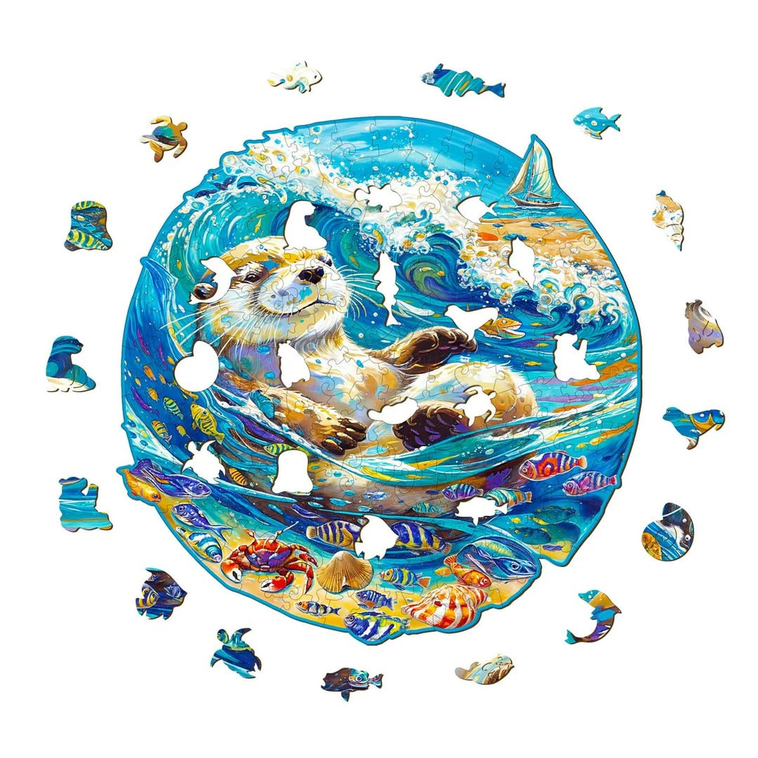 Whimsical Wooden Jigsaw Puzzle- leisurely otter