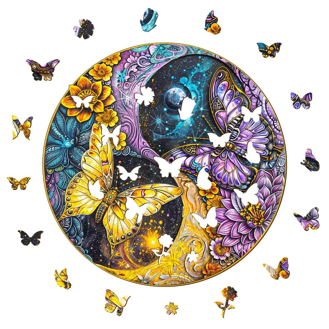 Whimsical Wooden Jigsaw Puzzle-Galaxy Butterflies