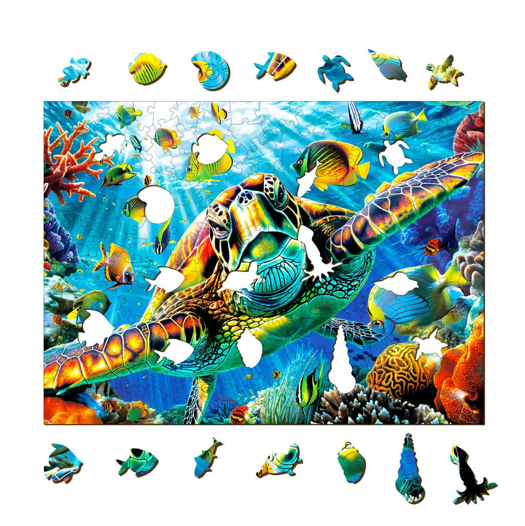 Whimsical Wooden Jigsaw Puzzle-Turtle Explorer