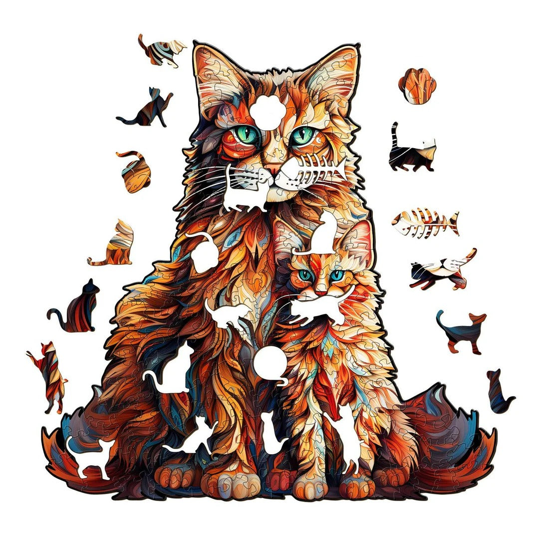 Whimsical Wooden Jigsaw Puzzle- Maine Coon family Zweitbild