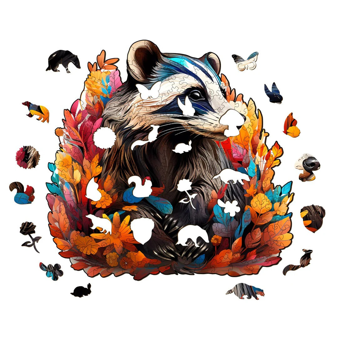 Whimsical Wooden Jigsaw Puzzle-Badger