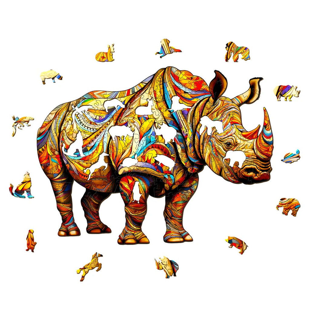 Puzzle en bois fantaisiste - Rhinocéros féroce