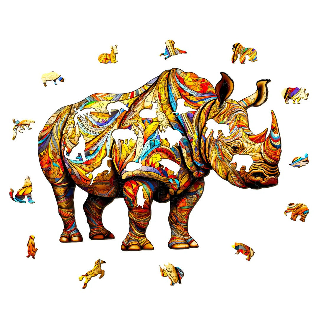 Puzzle en bois fantaisiste - Rhinocéros féroce