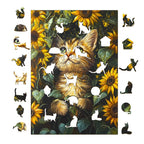 Whimsical Wooden Jigsaw Puzzle- Sunflower and Cat