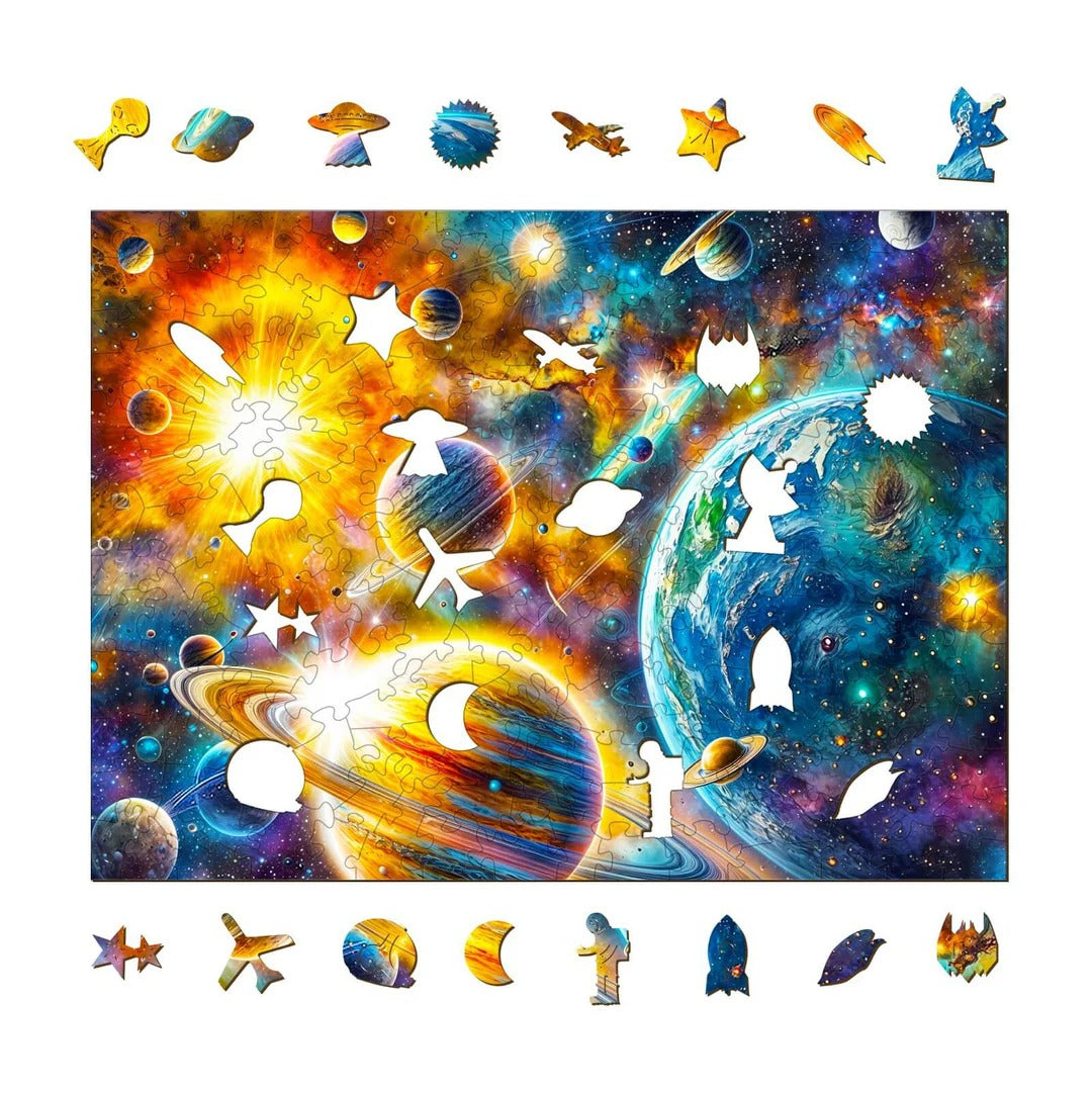 Whimsical Wooden Jigsaw Puzzle-Cosmic Reverie-1 Secondary image