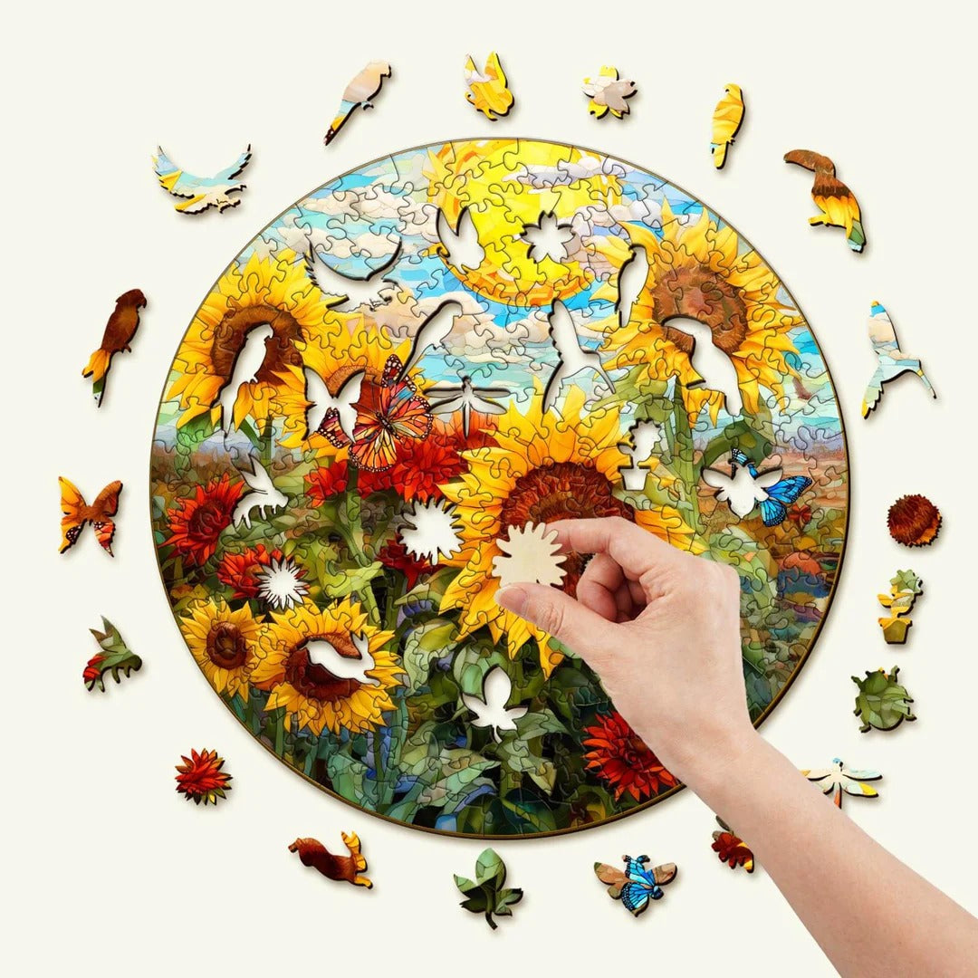 Whimsical Wooden Jigsaw Puzzle-Sunflower Sonata