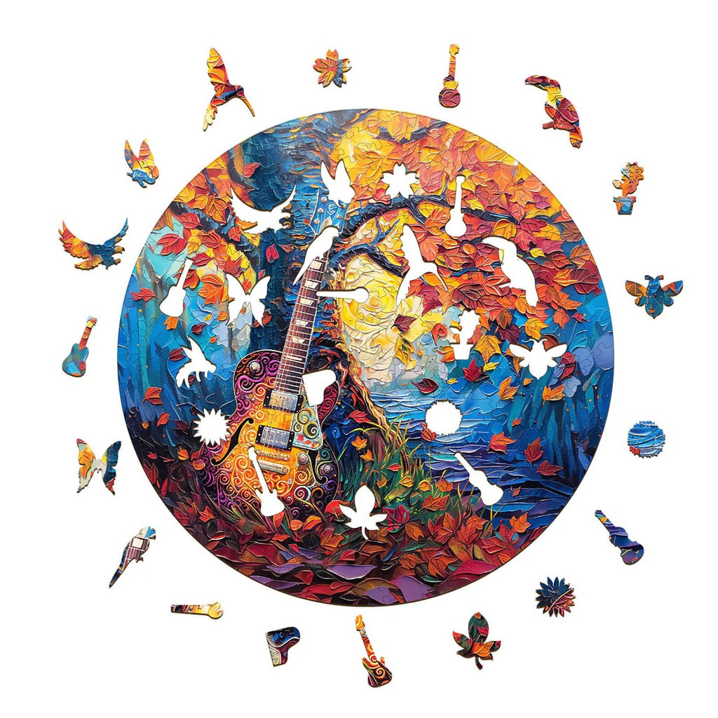 Whimsical Wooden Jigsaw Puzzle- Autumn guitar