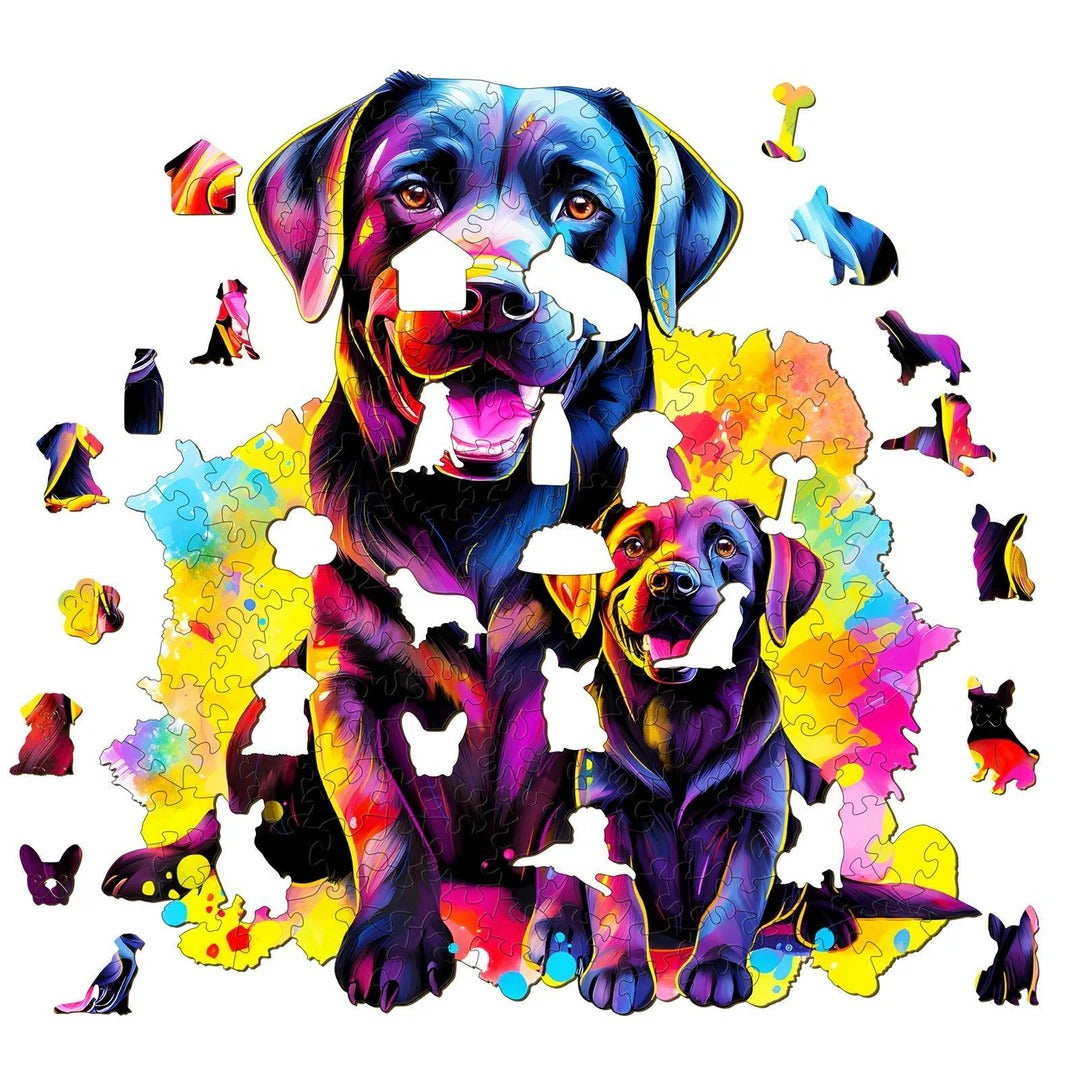 Whimsical Wooden Jigsaw Puzzle- Labrador family