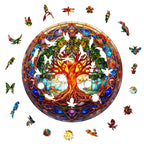 Whimsical Wooden Jigsaw Puzzle-Stained Glass Tree of Life