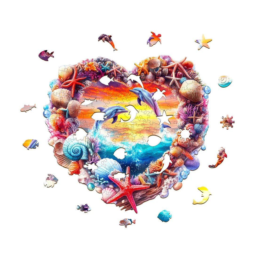 Whimsical Wooden Jigsaw Puzzle-Coral and Dolphin Secondary image