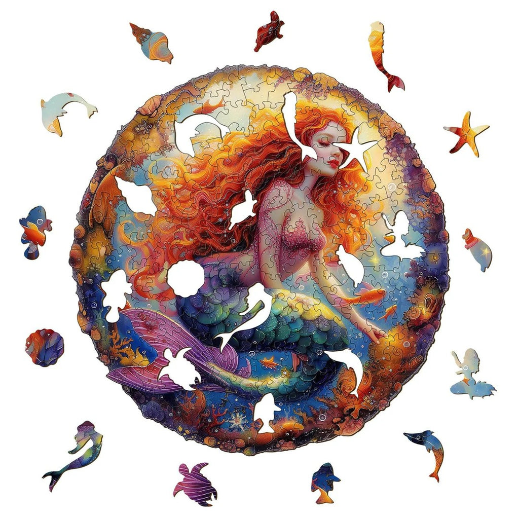 Whimsical Wooden Jigsaw Puzzle-Elegant mermaid