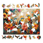 Whimsical Wooden Jigsaw Puzzle-Hummingbird Garden