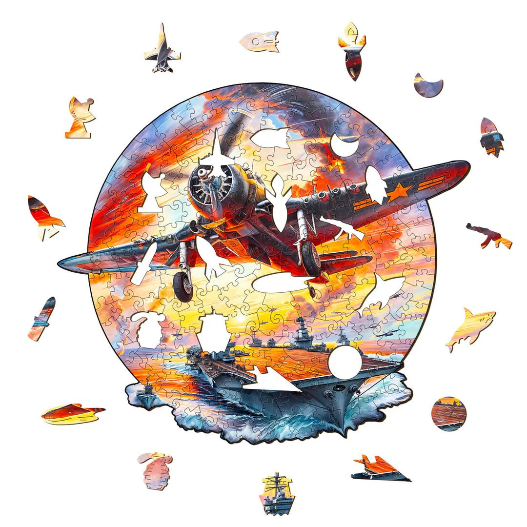 Whimsical Wooden Jigsaw Puzzle-Fighter Plane