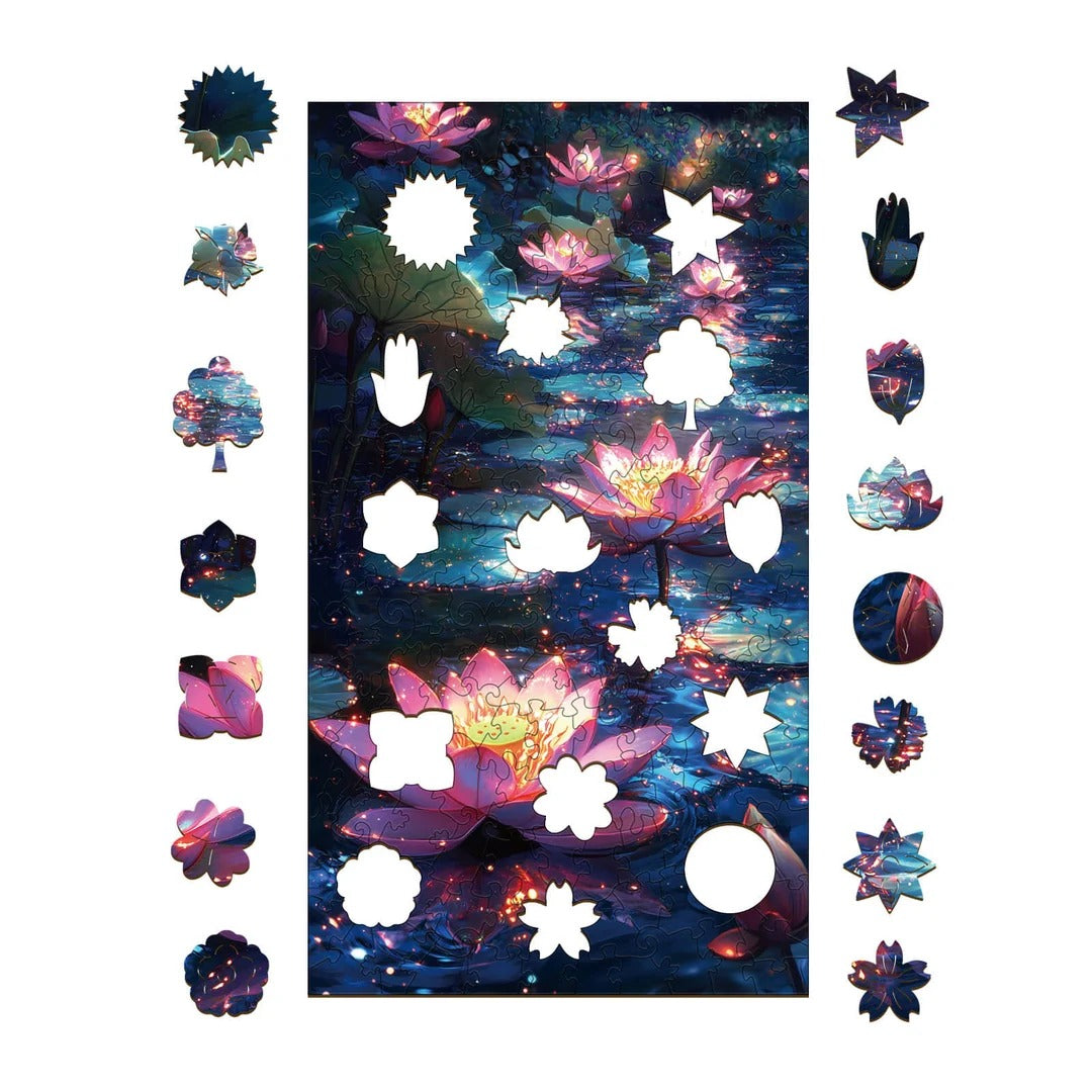 Whimsical Wooden Jigsaw Puzzle-moon Lotus