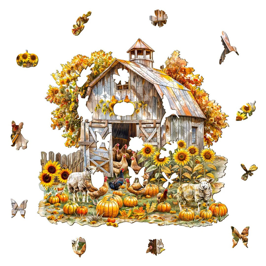 Whimsical Wooden Jigsaw Puzzle- autumn farm