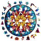 Whimsical Wooden Jigsaw Puzzle-Stained Glass Mandala