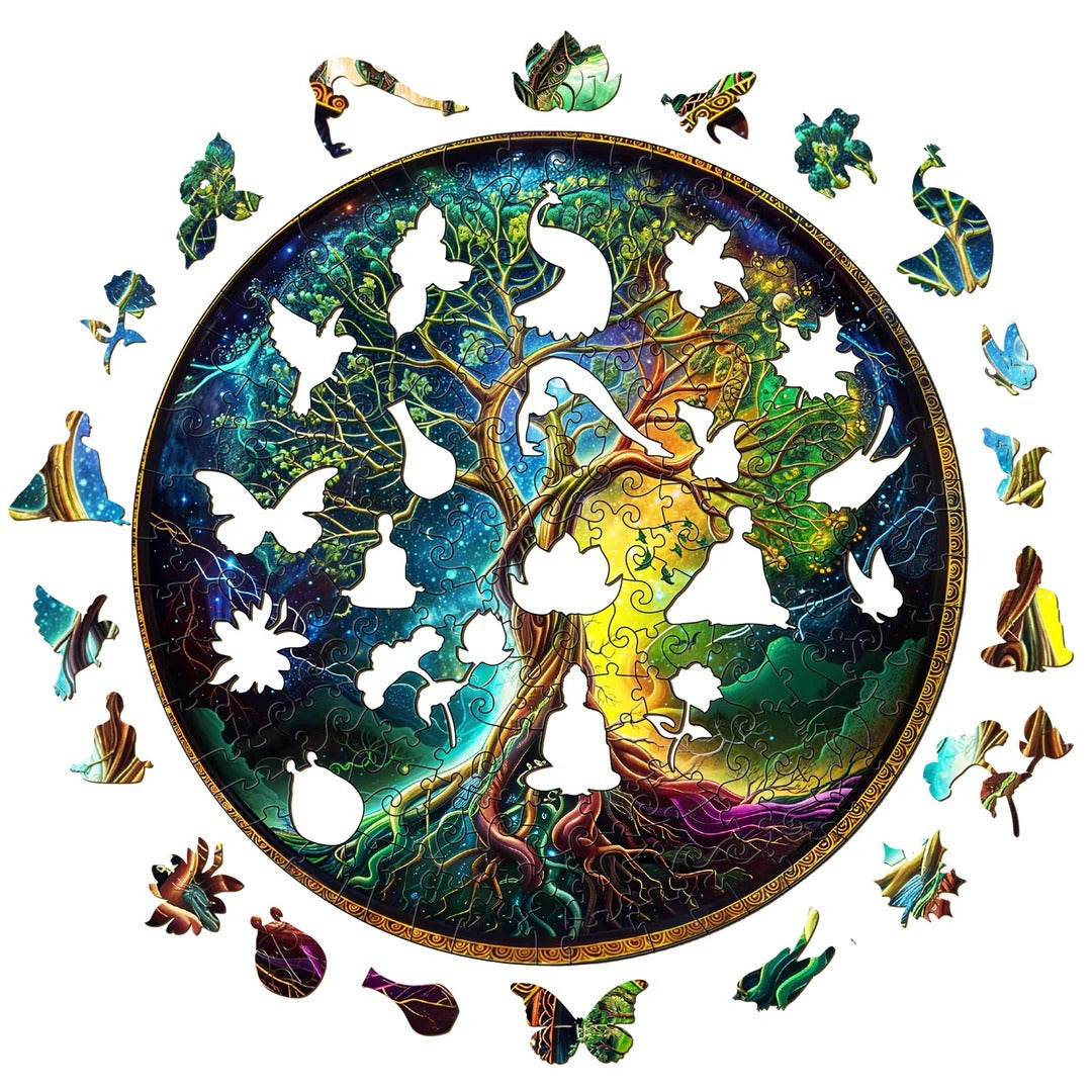 Whimsical Wooden Jigsaw Puzzle- Aurora Tree of Life-3