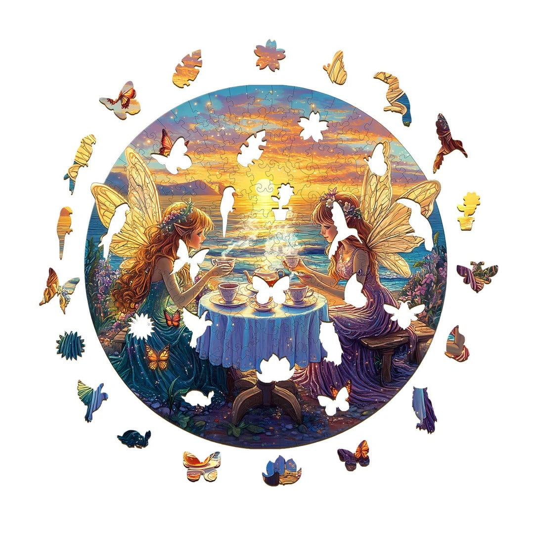 Whimsical Wooden Jigsaw Puzzle-fairy tea party Secondary image