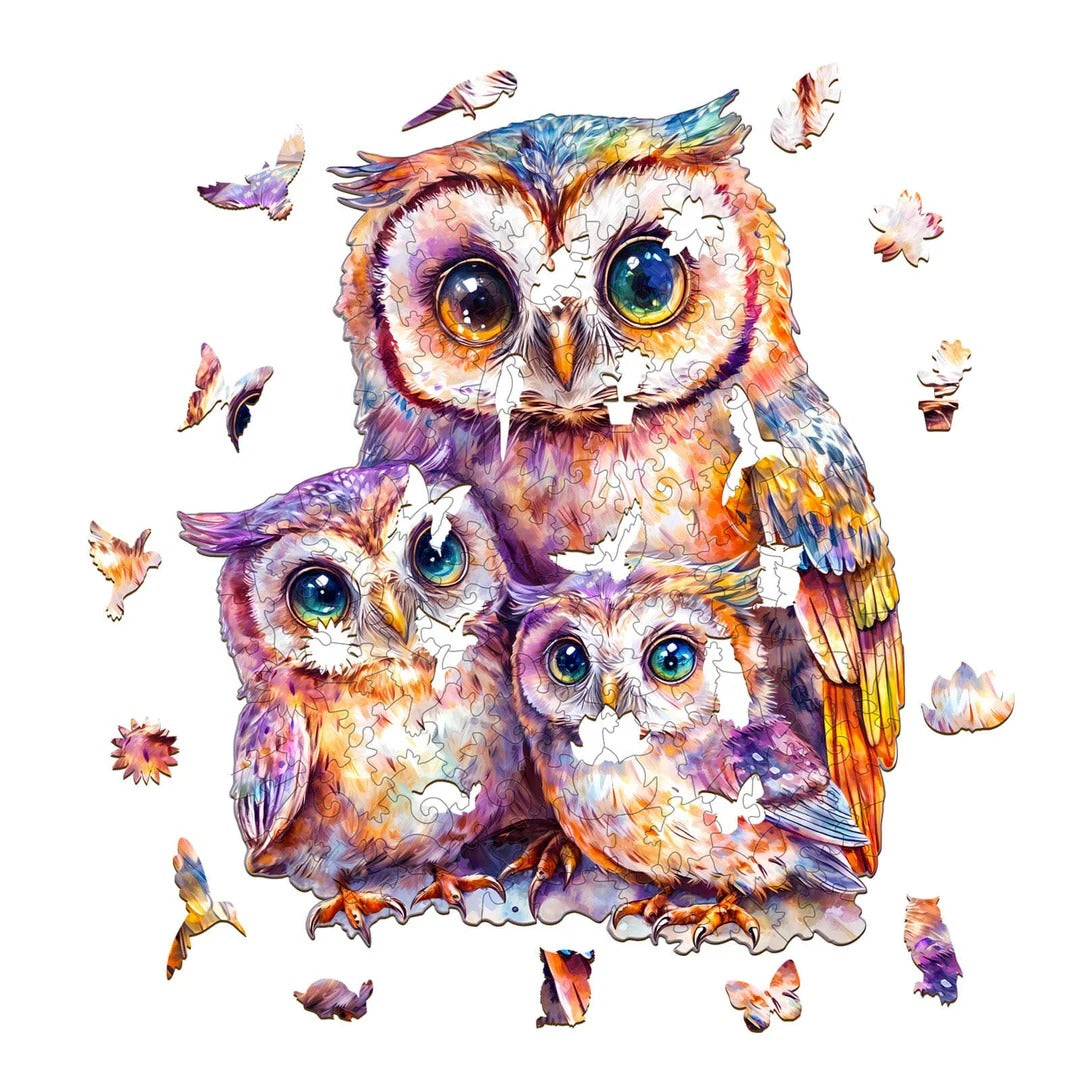 Whimsical Wooden Jigsaw Puzzle- Sweet Owl Family