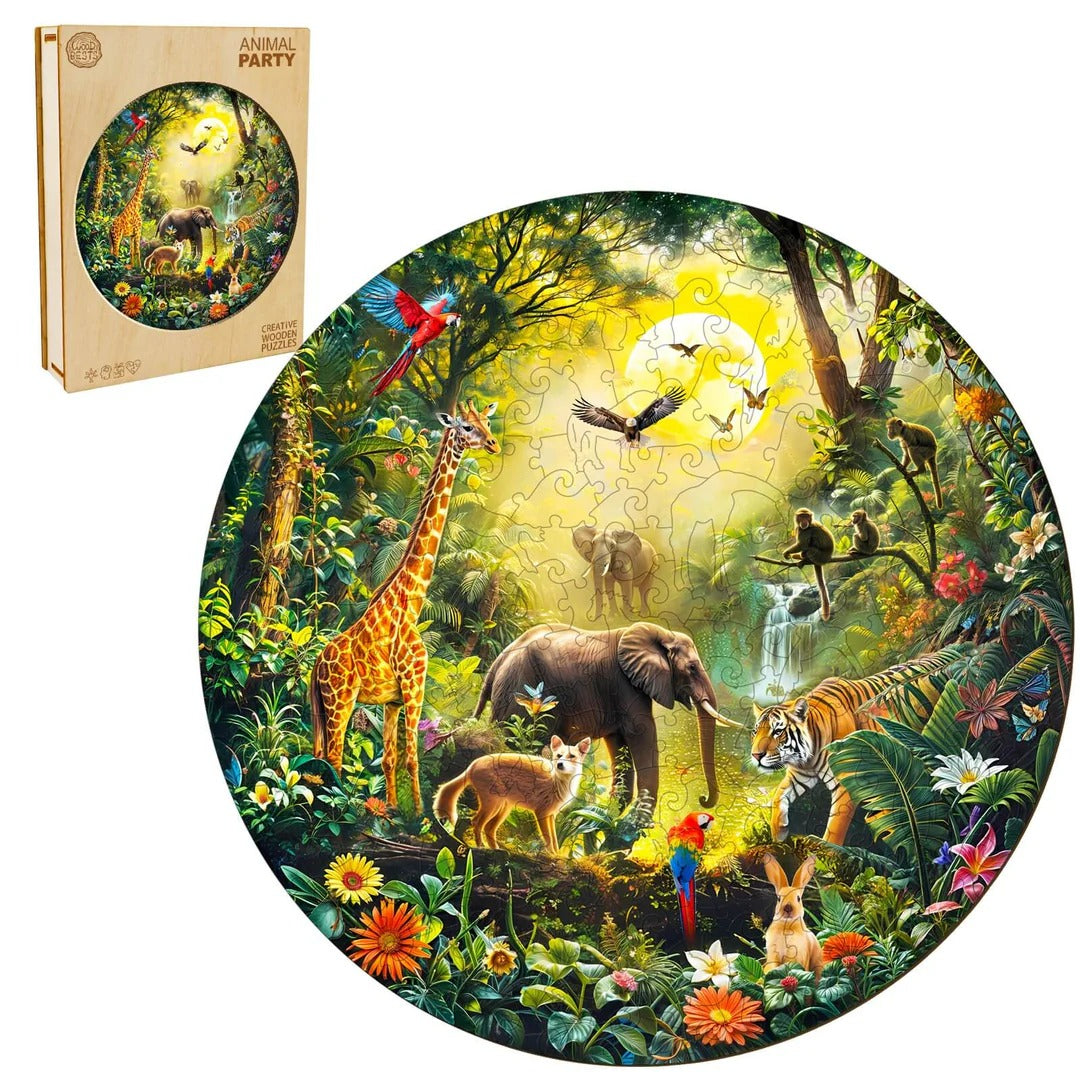 Whimsical Wooden Jigsaw Puzzle- Animal Party