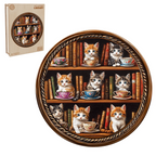 Puzzle en bois fantaisiste - Bibliothèque café pour chats