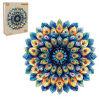 Whimsical Wooden Jigsaw Puzzle- Peacock Feather Mandala