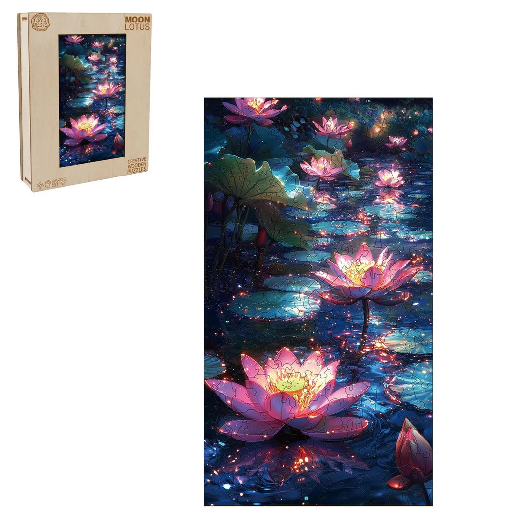 Whimsical Wooden Jigsaw Puzzle-moon Lotus