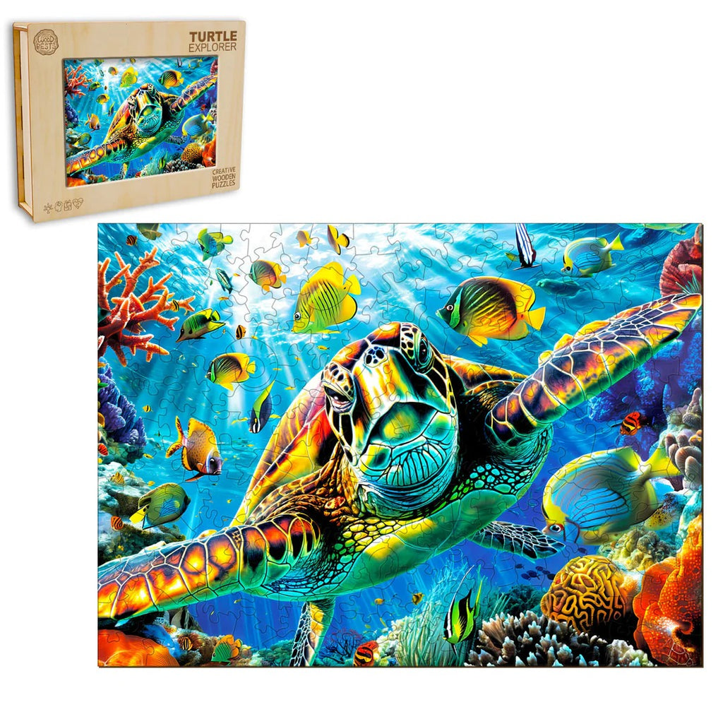 Whimsical Wooden Jigsaw Puzzle-Turtle Explorer