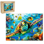 Whimsical Wooden Jigsaw Puzzle-Turtle Explorer