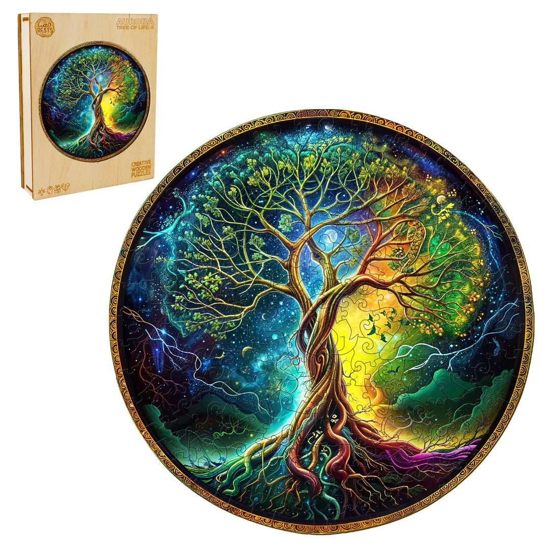 Whimsical Wooden Jigsaw Puzzle- Aurora Tree of Life-3