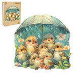 Whimsical Wooden Jigsaw Puzzle- bird holding umbrella