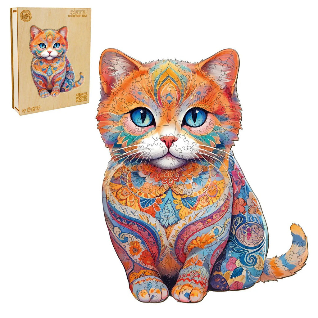 Whimsical Wooden Jigsaw Puzzle-Cute Scottish Cat