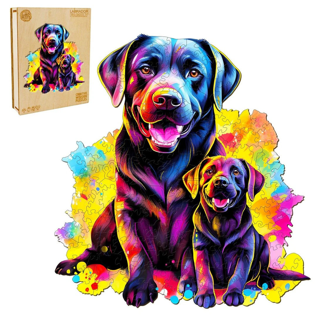 Whimsical Wooden Jigsaw Puzzle- Labrador family