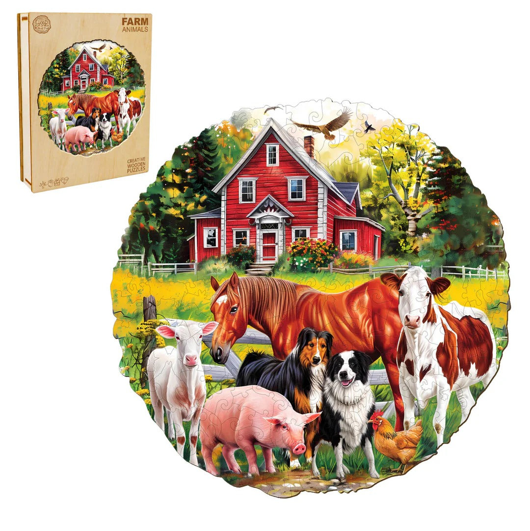 Whimsical Wooden Jigsaw Puzzle-Farm Animals