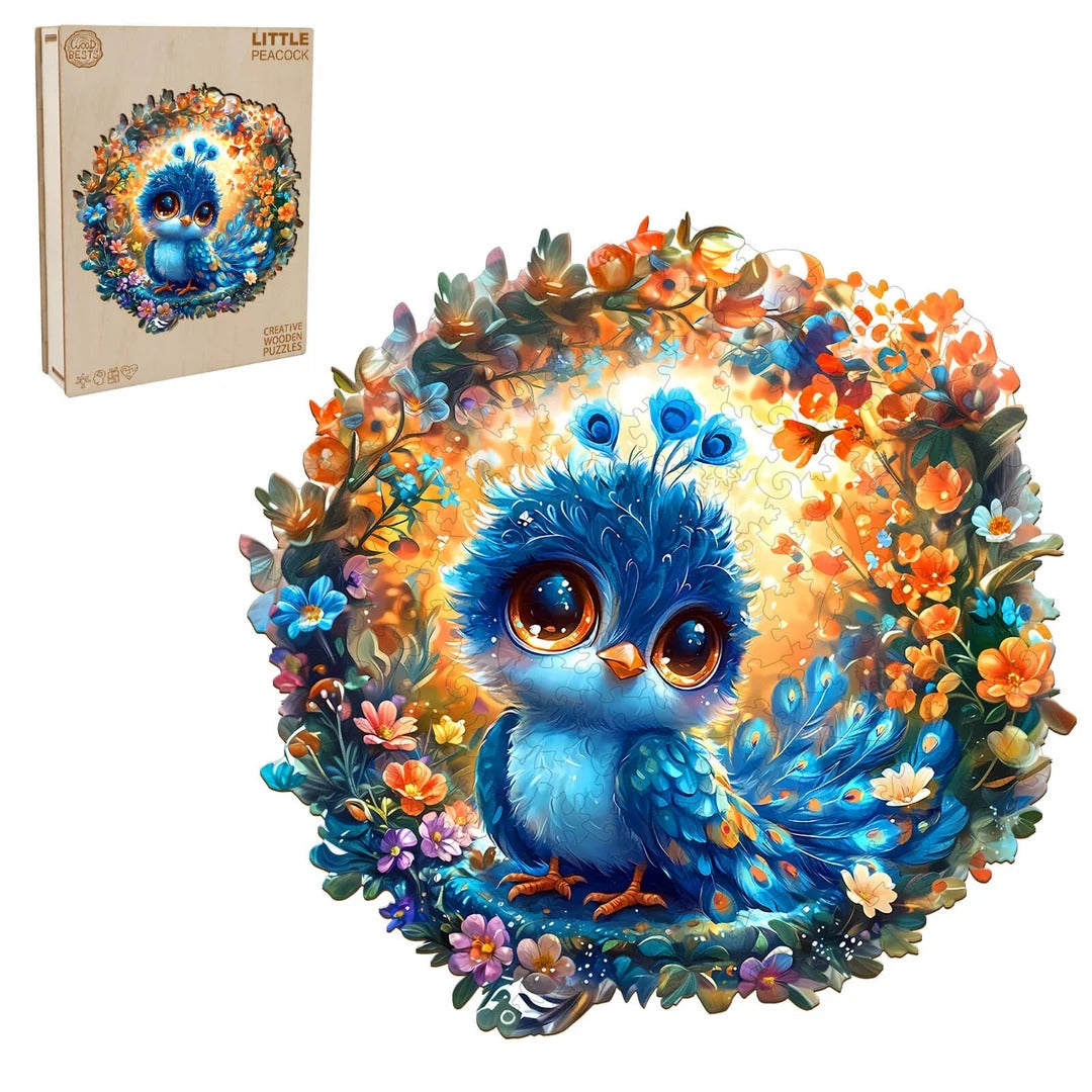 Whimsical Wooden Jigsaw Puzzle-Little Peacock