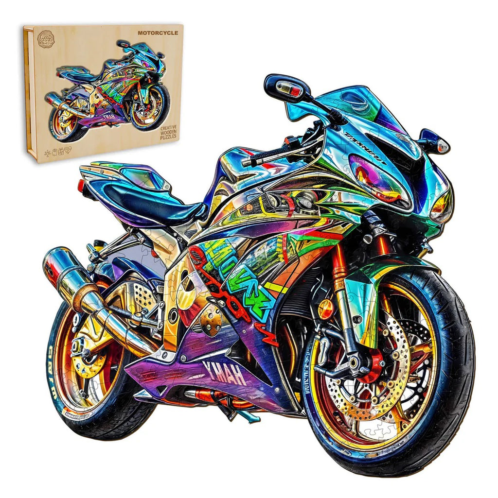 Ausgefallenes Holz-Puzzle – Motorrad